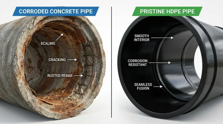Smooth interior of large diameter HDPE pipe applications vs concrete